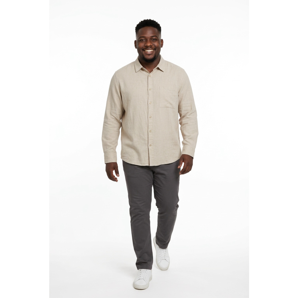 Mens FALLS CREEK Casual Button Linen Blend Down Shirt XXL Beige Clean Minimalist